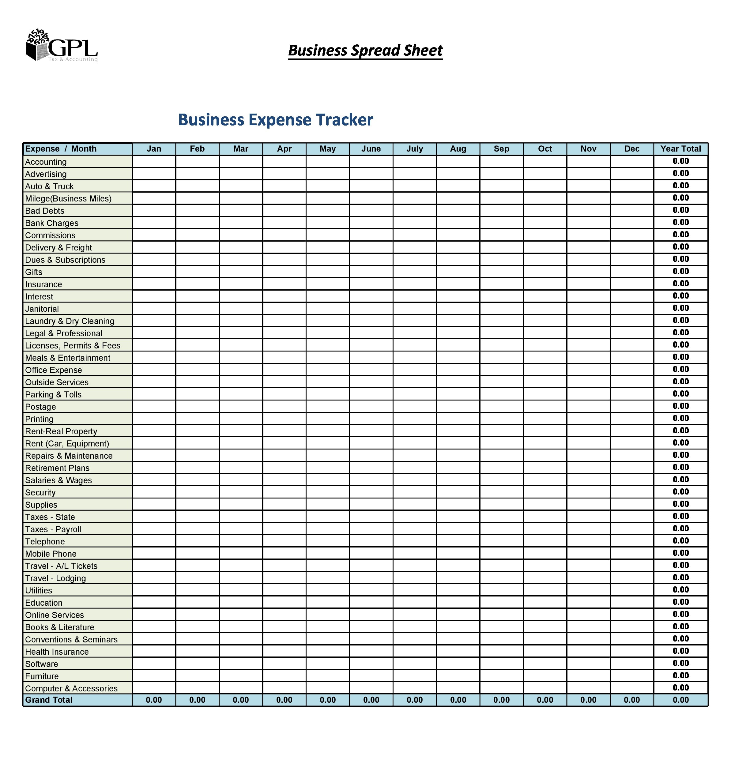 Small Business Expense Spreadsheet Template Free Docvast