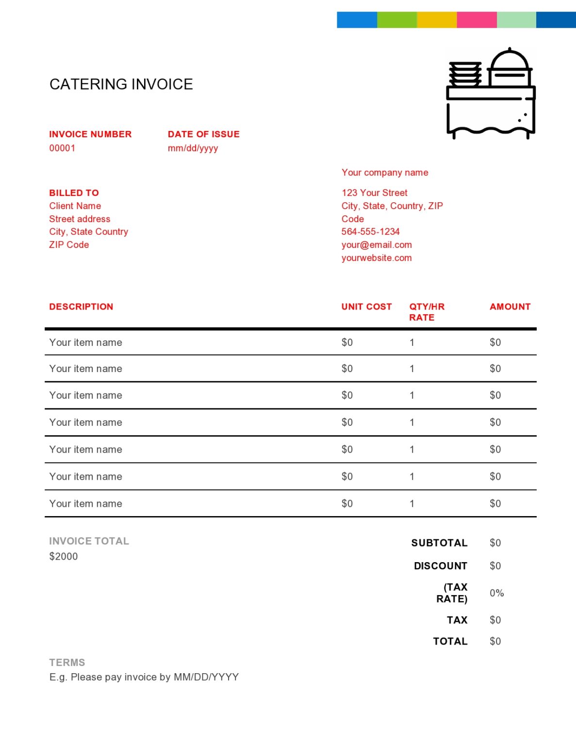 sample invoices for catering services