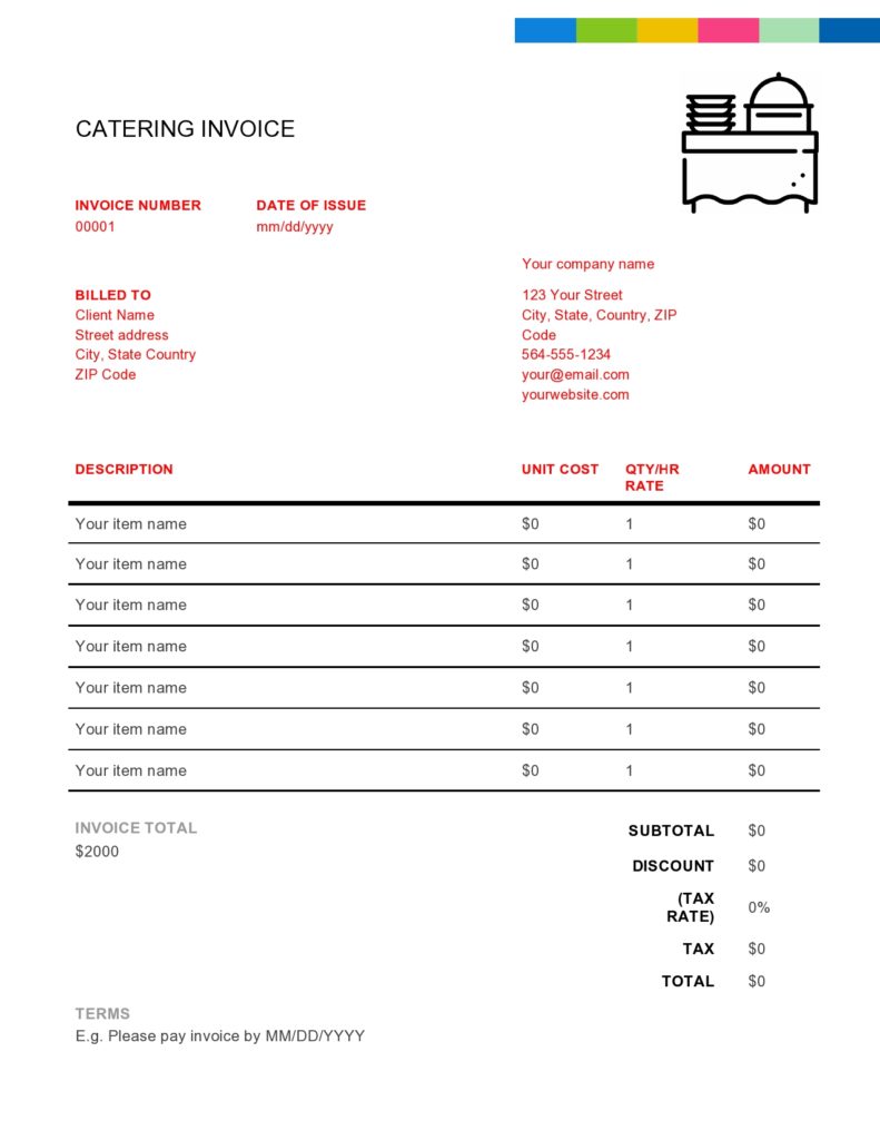 Catering Invoice Template Free