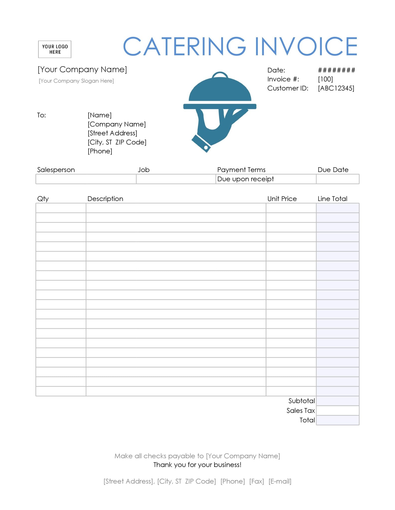 Catering Invoice Template Free
