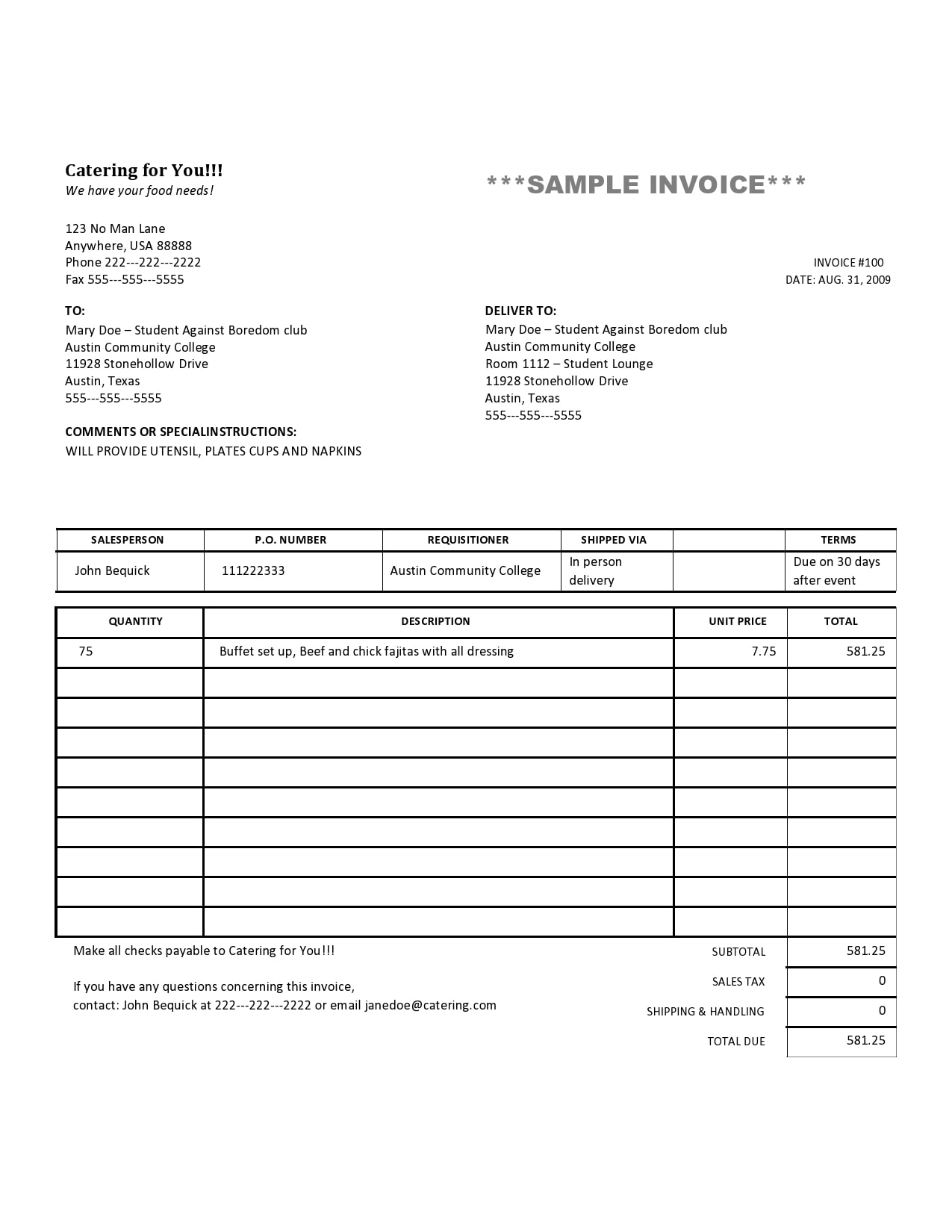 samples of invoices free