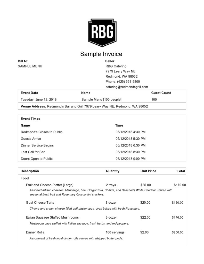 Invoice Template Catering