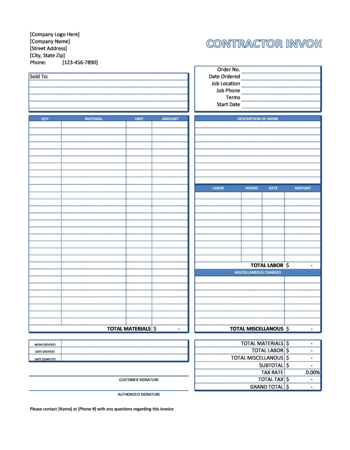 invoice for contract work template
