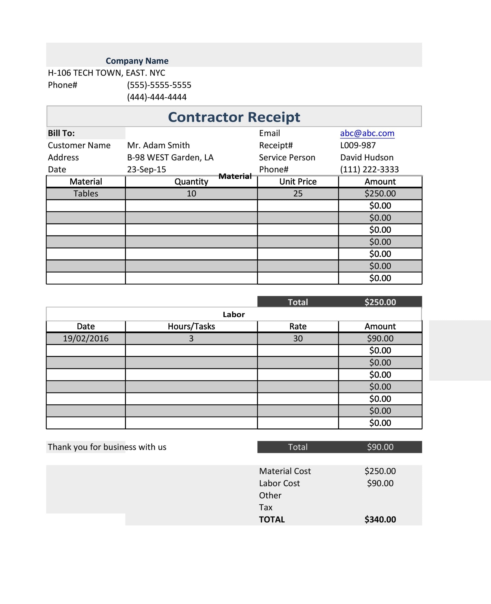 Contractor Invoice Template Free