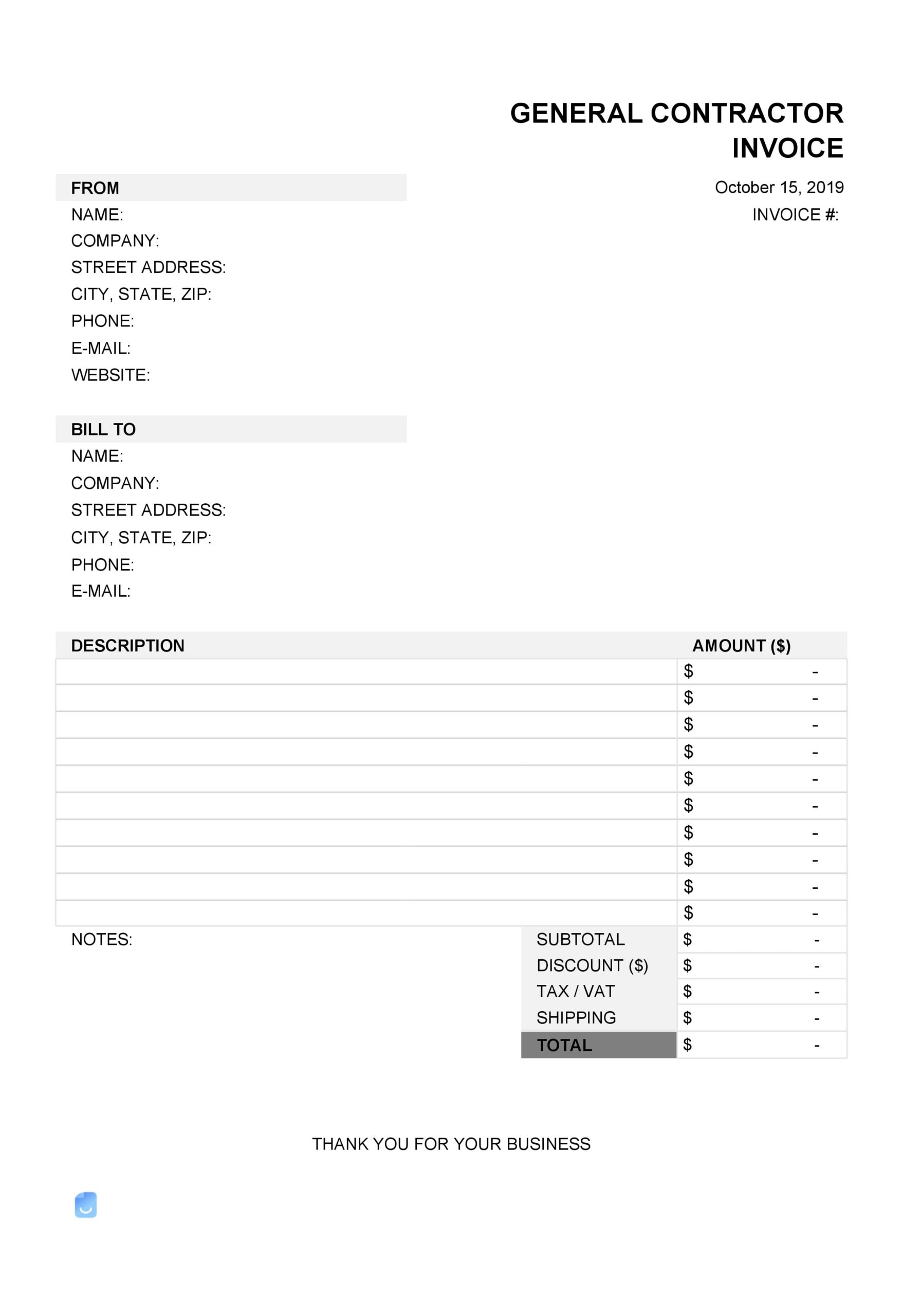 invoice for independent contractor template