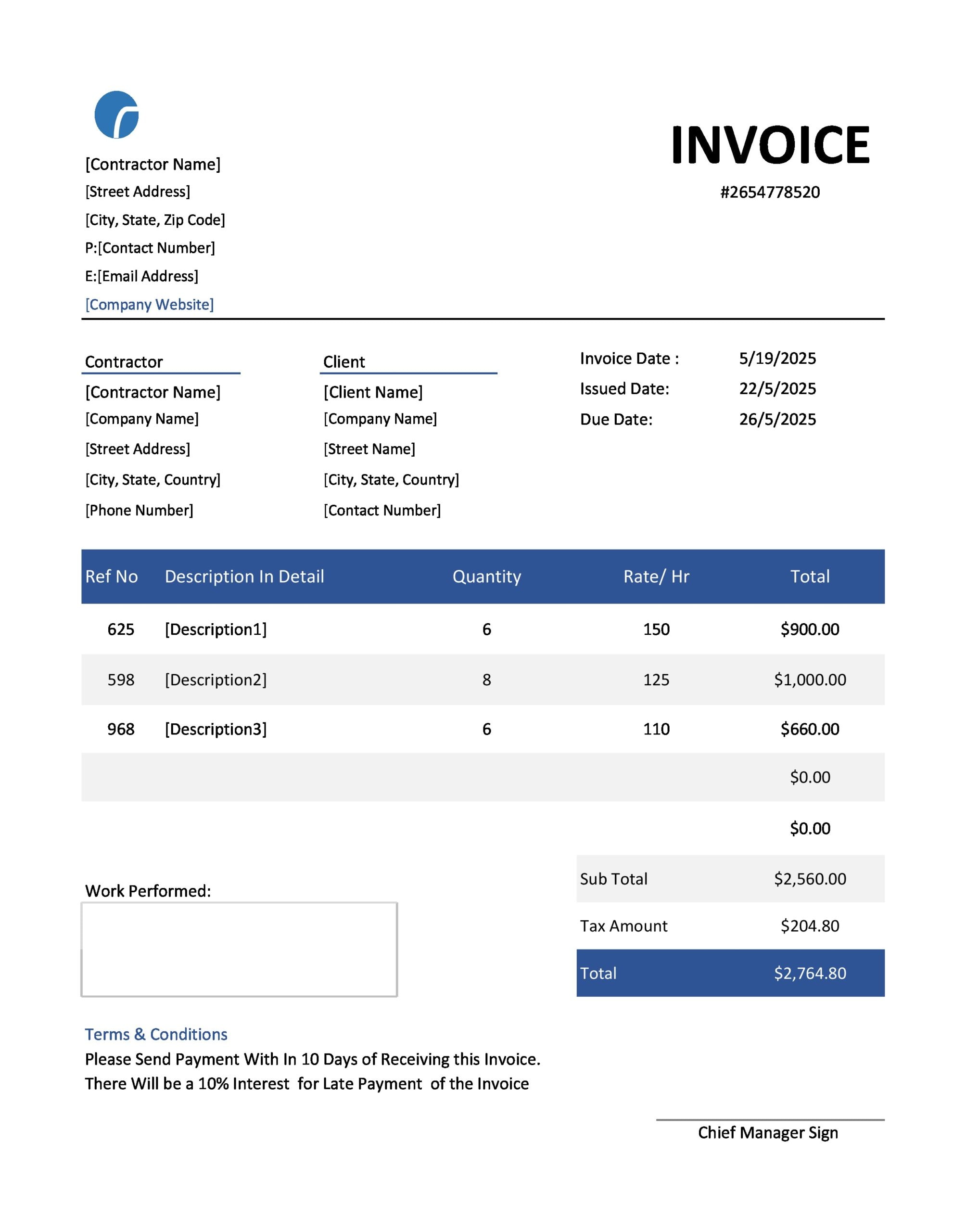 Sample Invoice For Independent Contractor