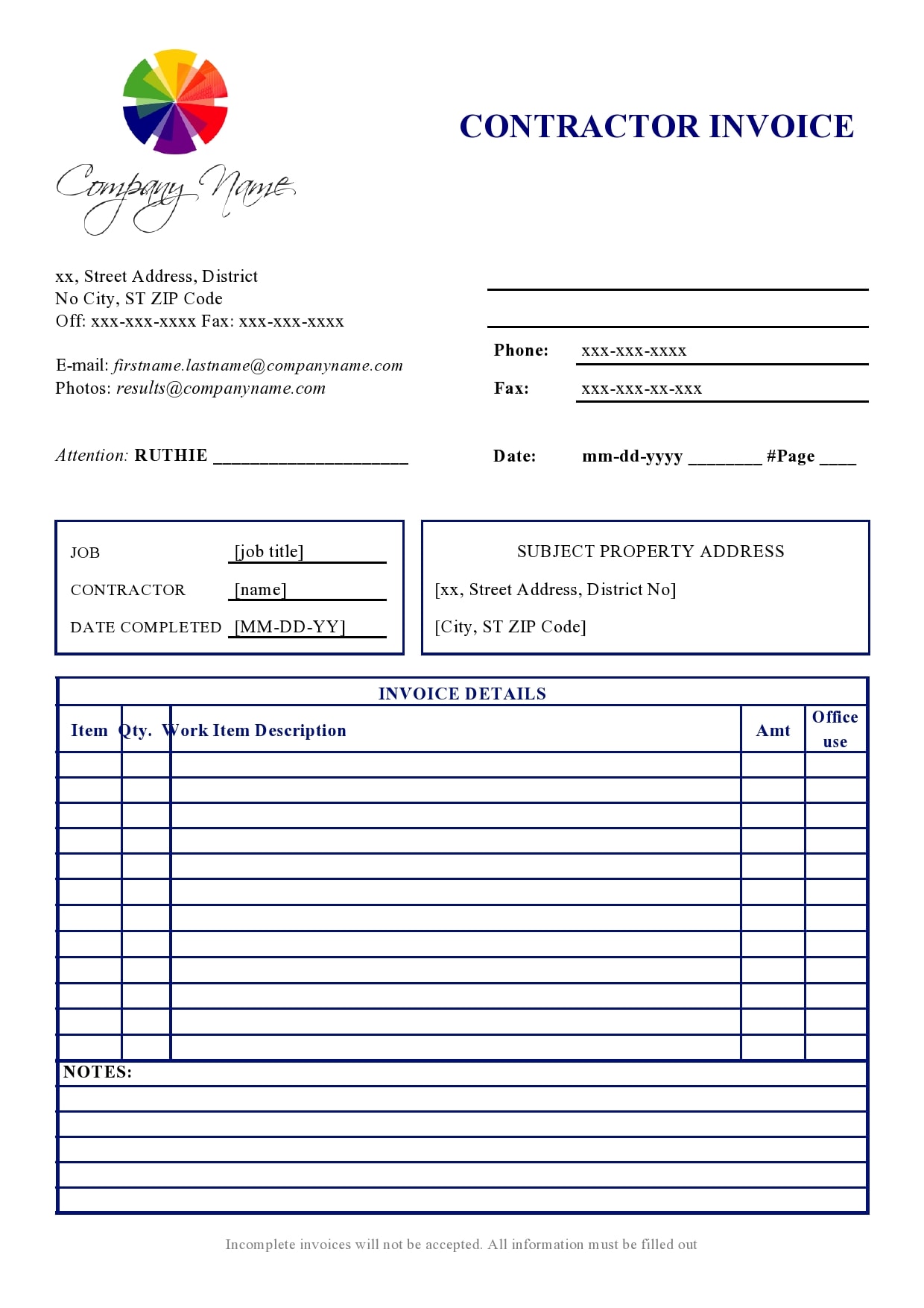 sample professional services invoice template