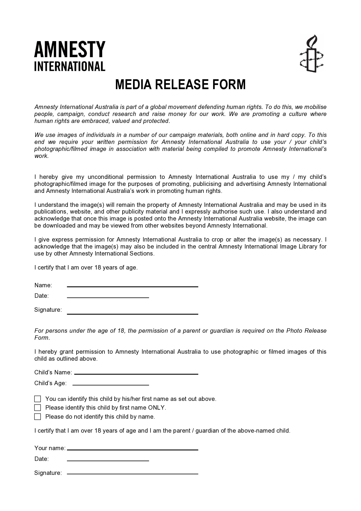 30 Standard Media Release Forms [Photo, Social, Website..]