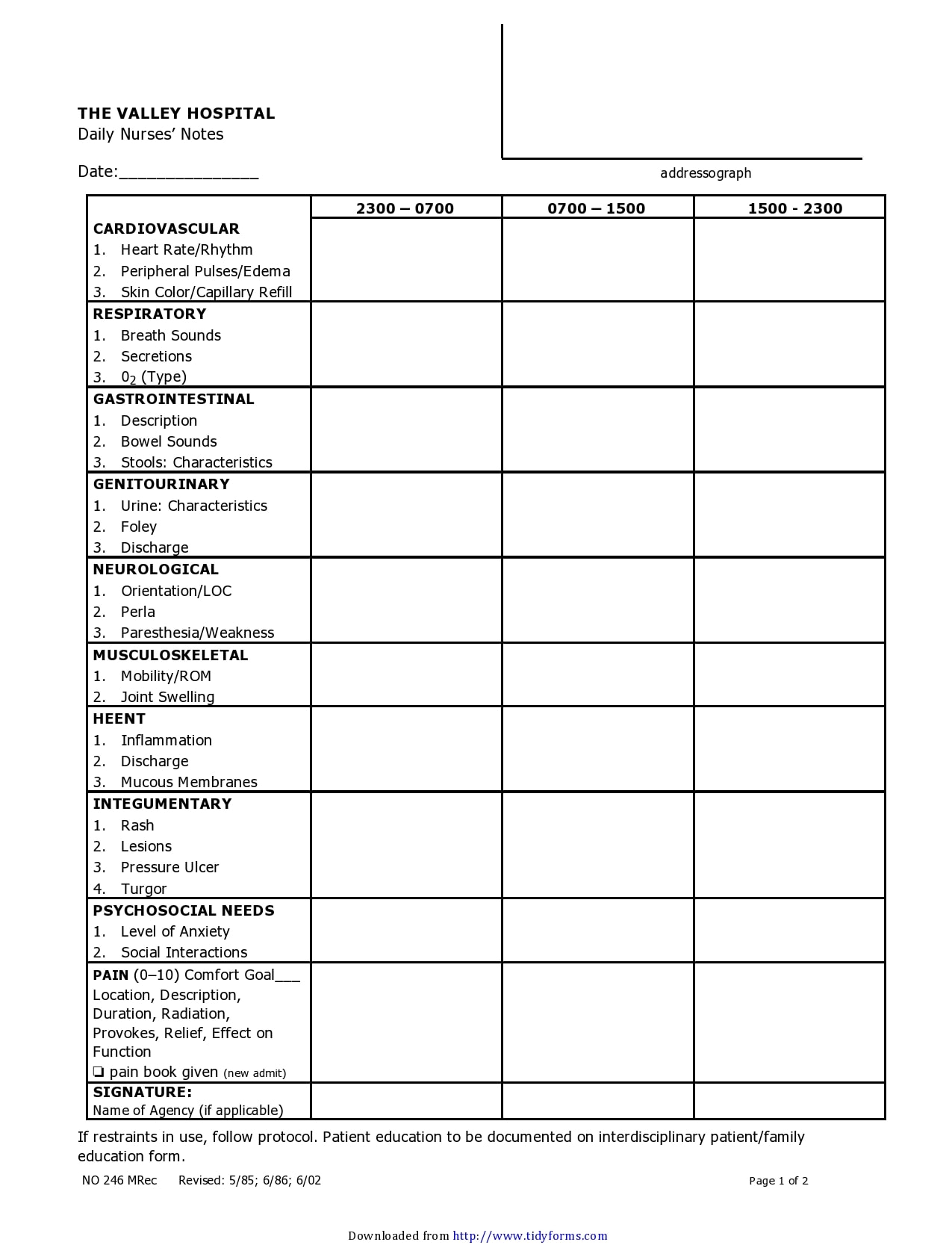 Printable Nurses Notes Sample Charting