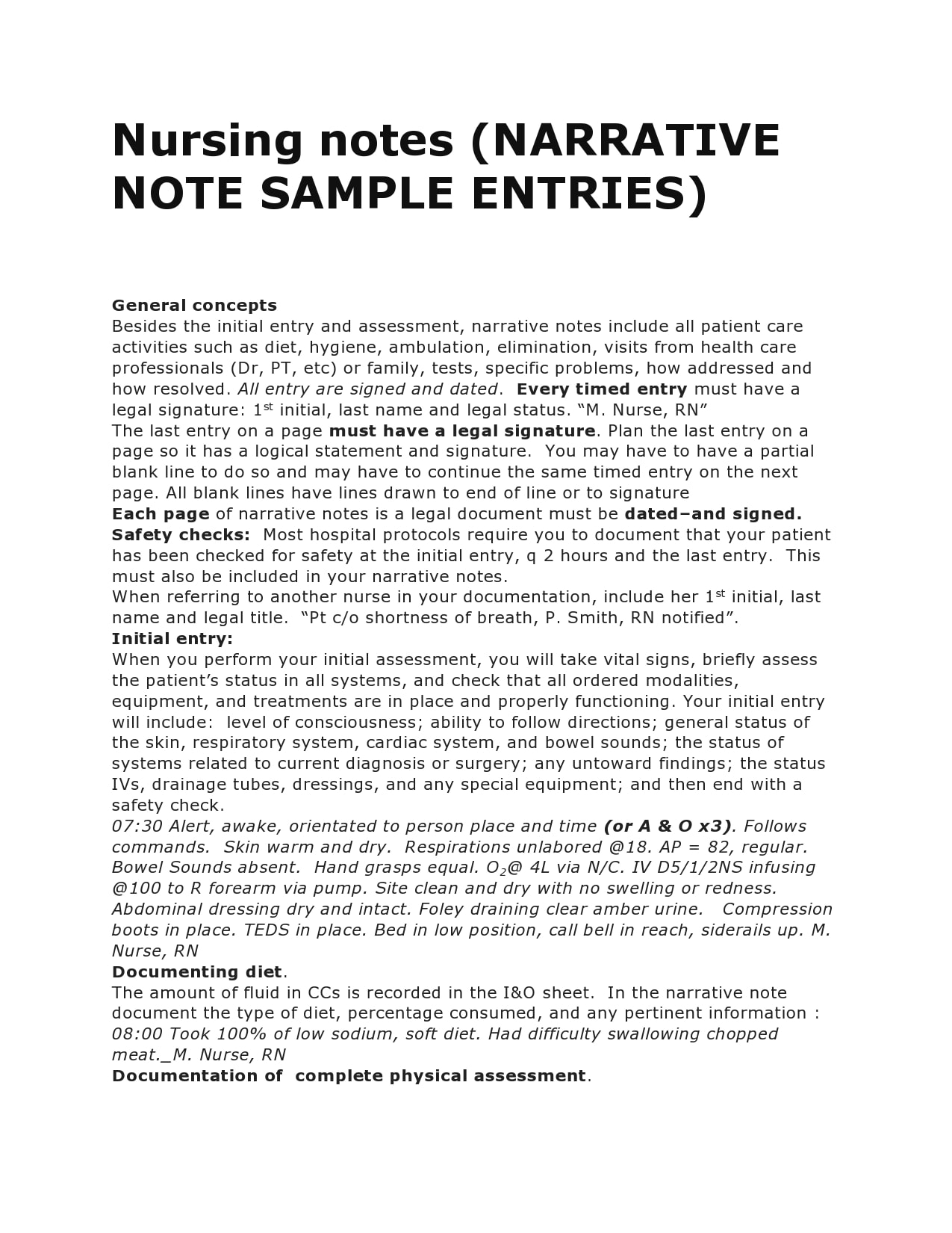 29 Useful Nursing Note Samples (+Templates) - TemplateArchive