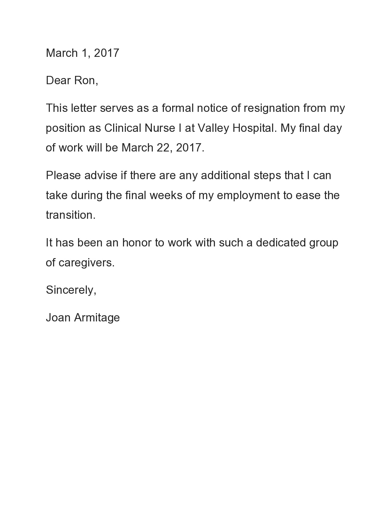 Nhs Resignation Letter Template