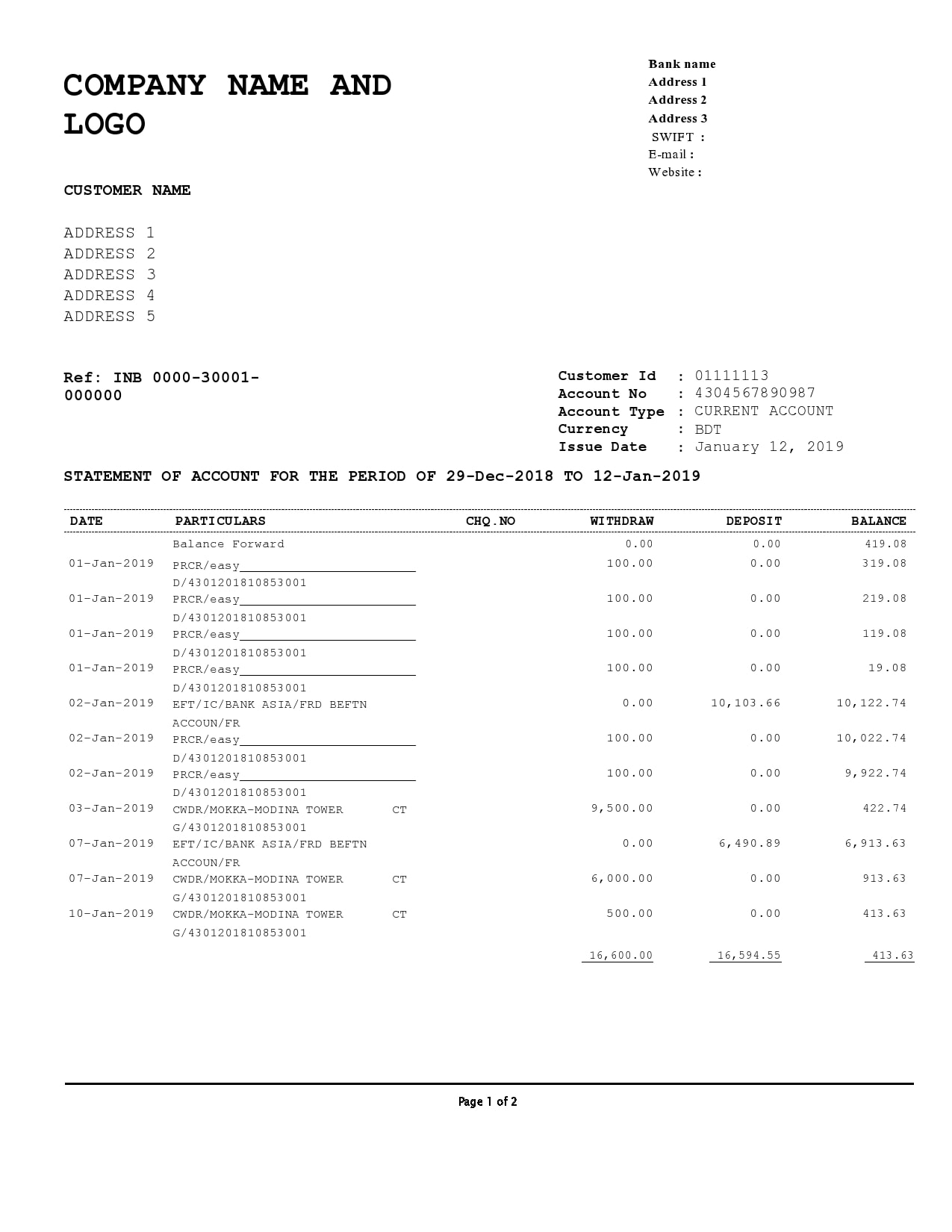 22 Real & Fake Bank Statement Templates [Editable] Within Blank Bank Statement Template Download