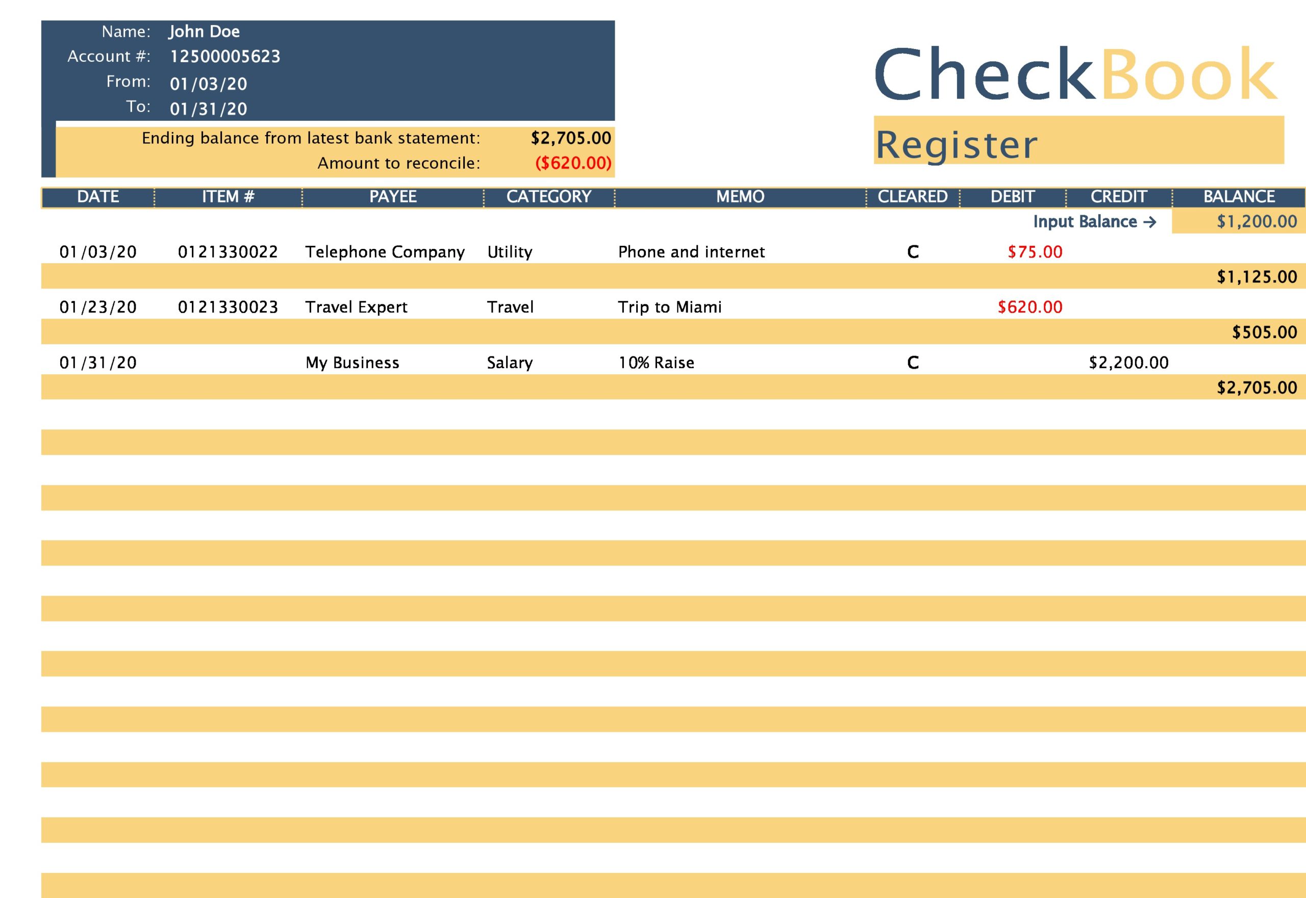 Excel Checkbook Register Template