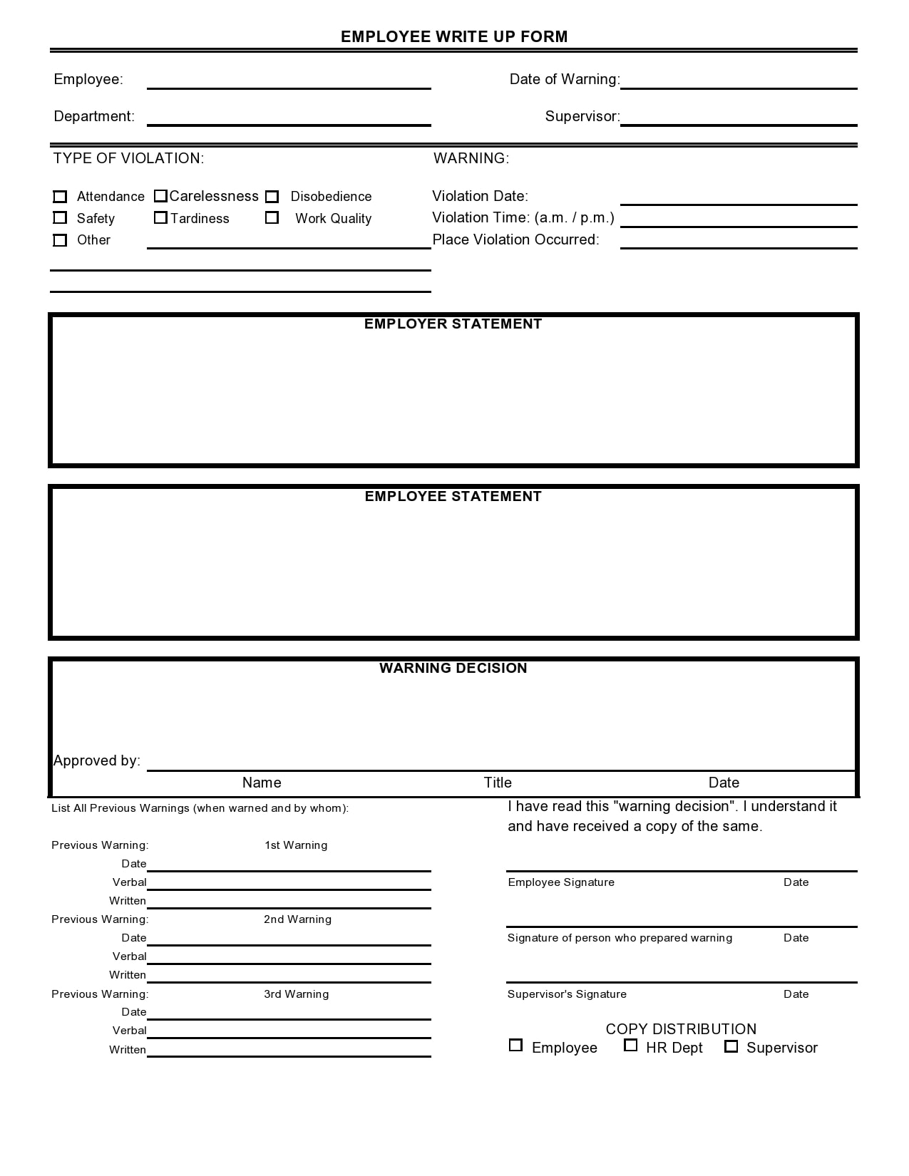 Free Printable Write Up Form