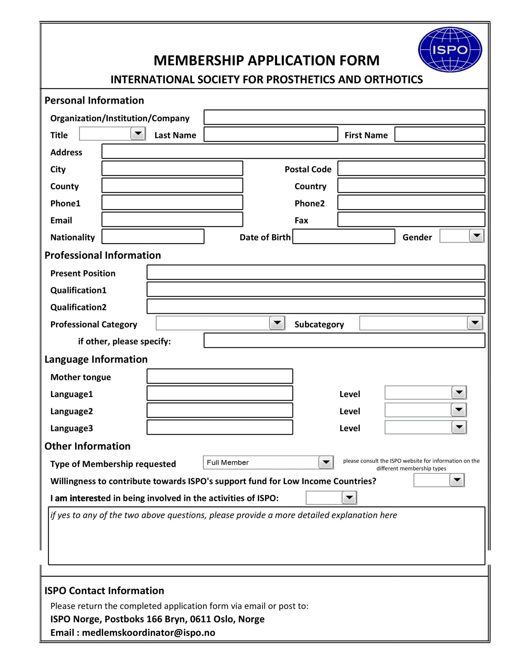 22 Membership Application Form Templates [Word, Excel, PDF In School Registration Form Template Word