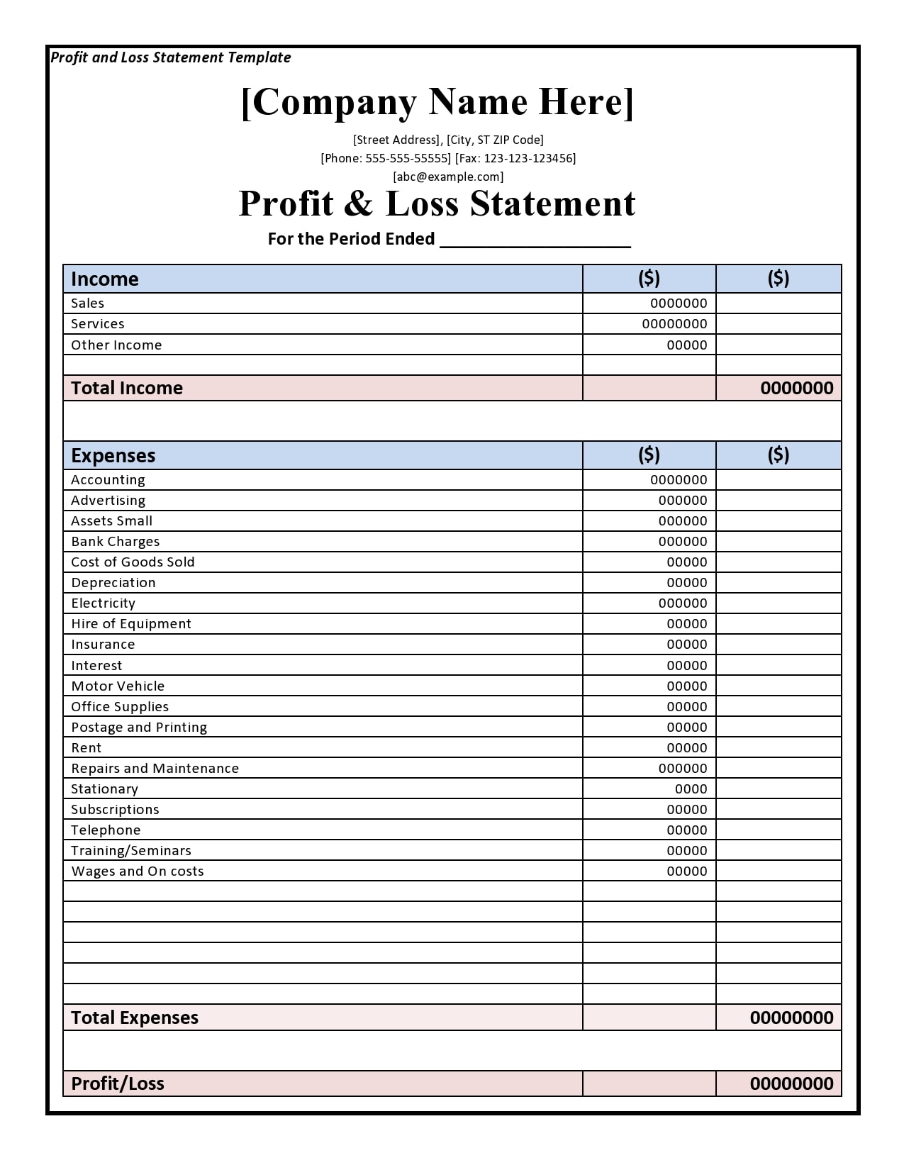 30 Free Profit and Loss Templates (Monthly / Yearly / YTD)