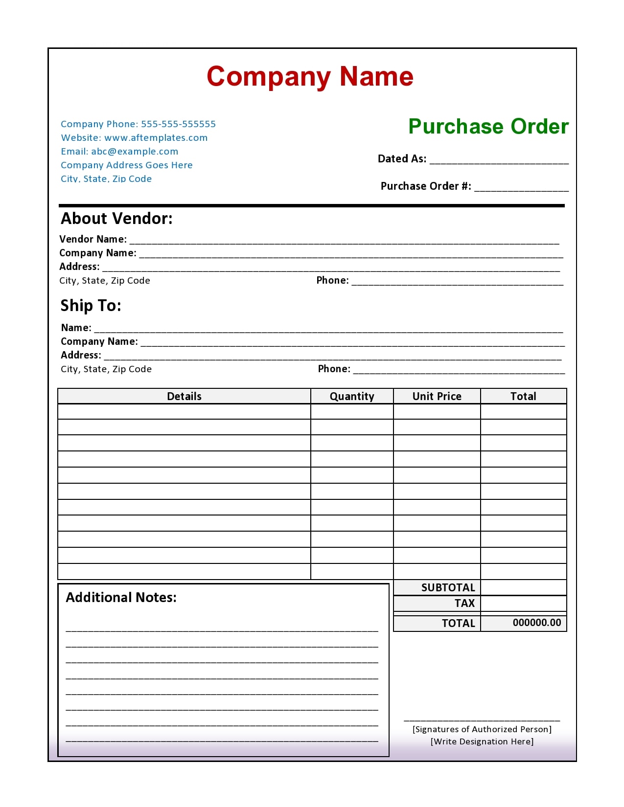 excel purchase order template