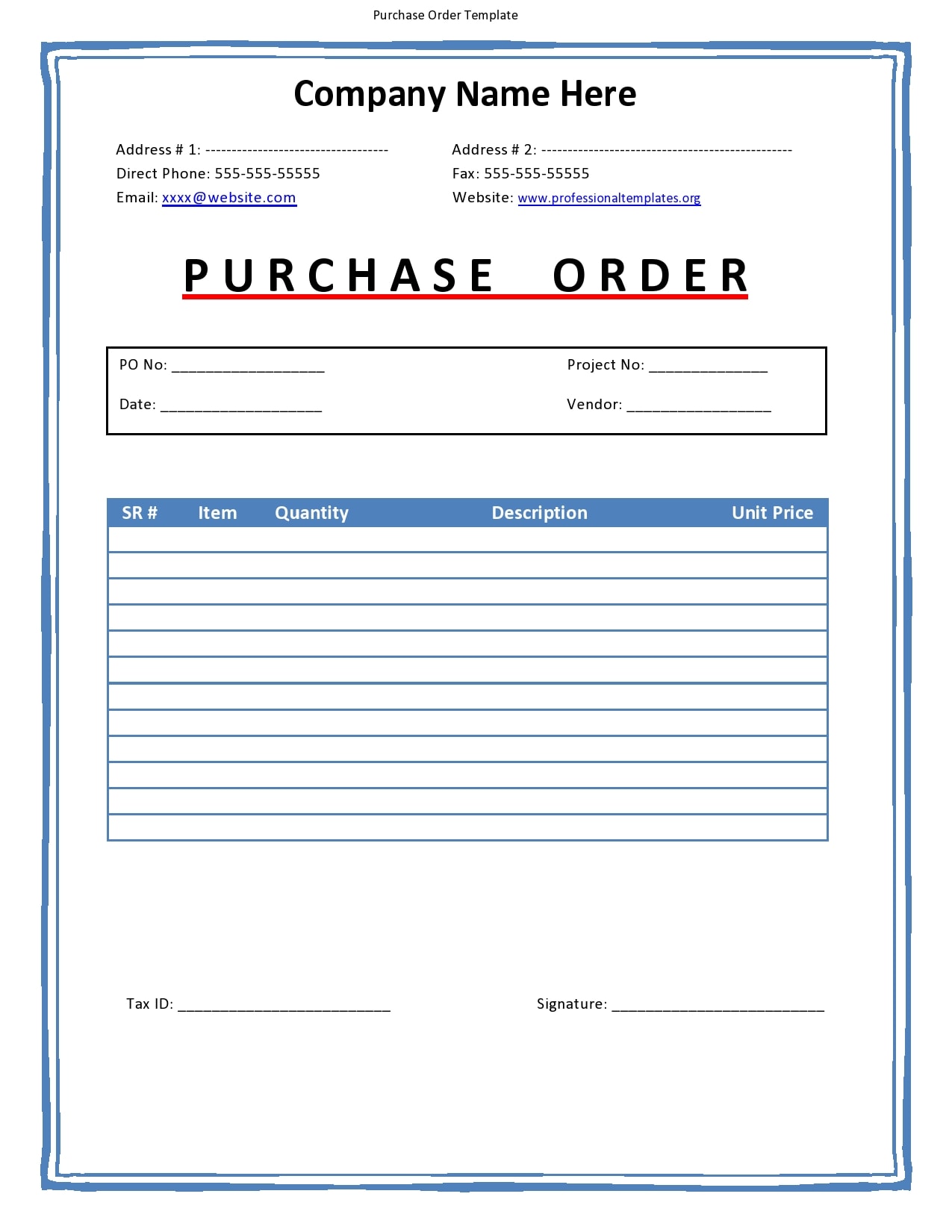 Free Purchase Order Templates Excel Doc Templatearchive