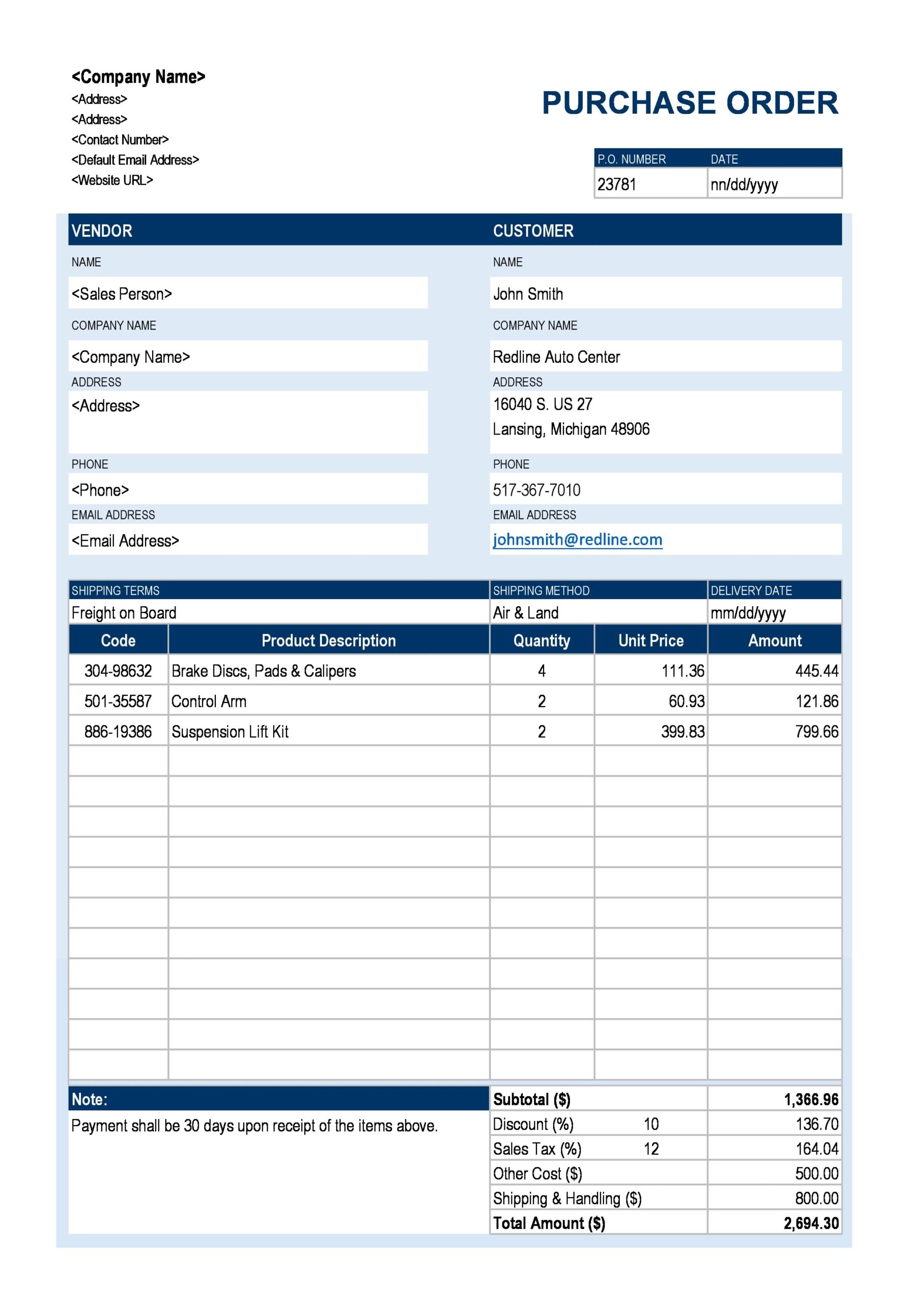 30 Free Purchase Order Templates (Excel & Doc) - TemplateArchive