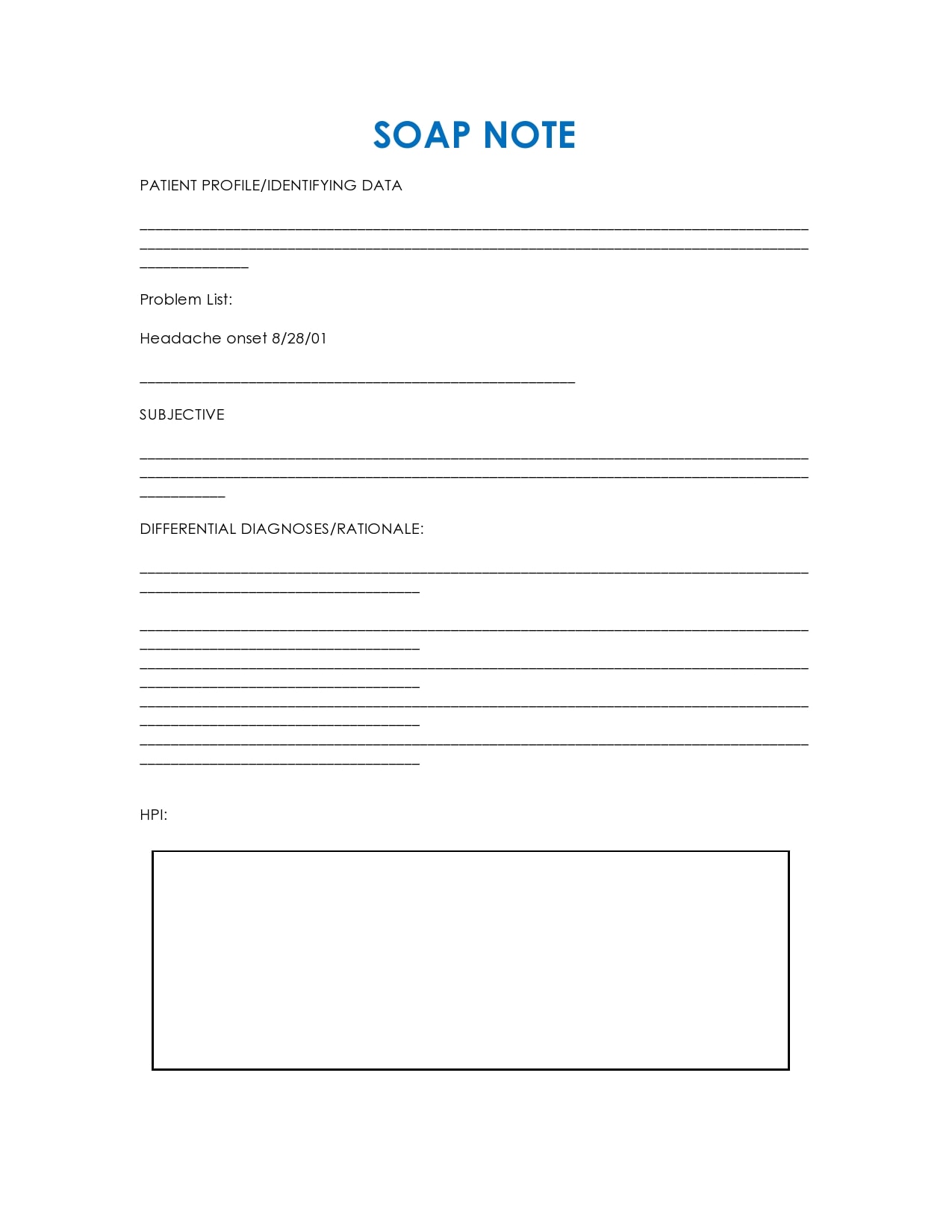 22 Blank SOAP Note Templates (+Examples) - TemplateArchive For Blank Soap Note Template