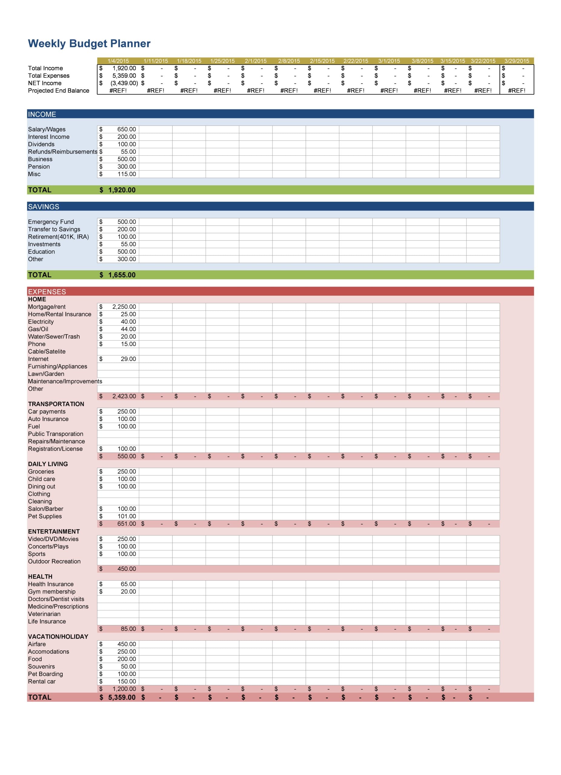 Excel Weekly Budget Template