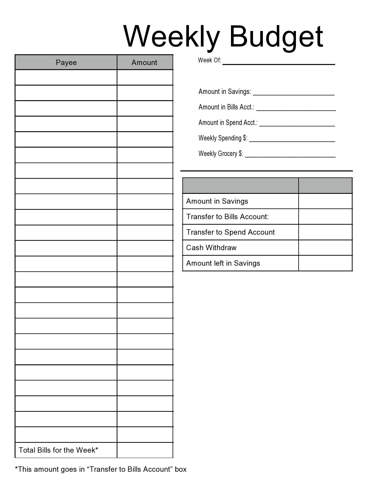 Weekly Budget Template Free