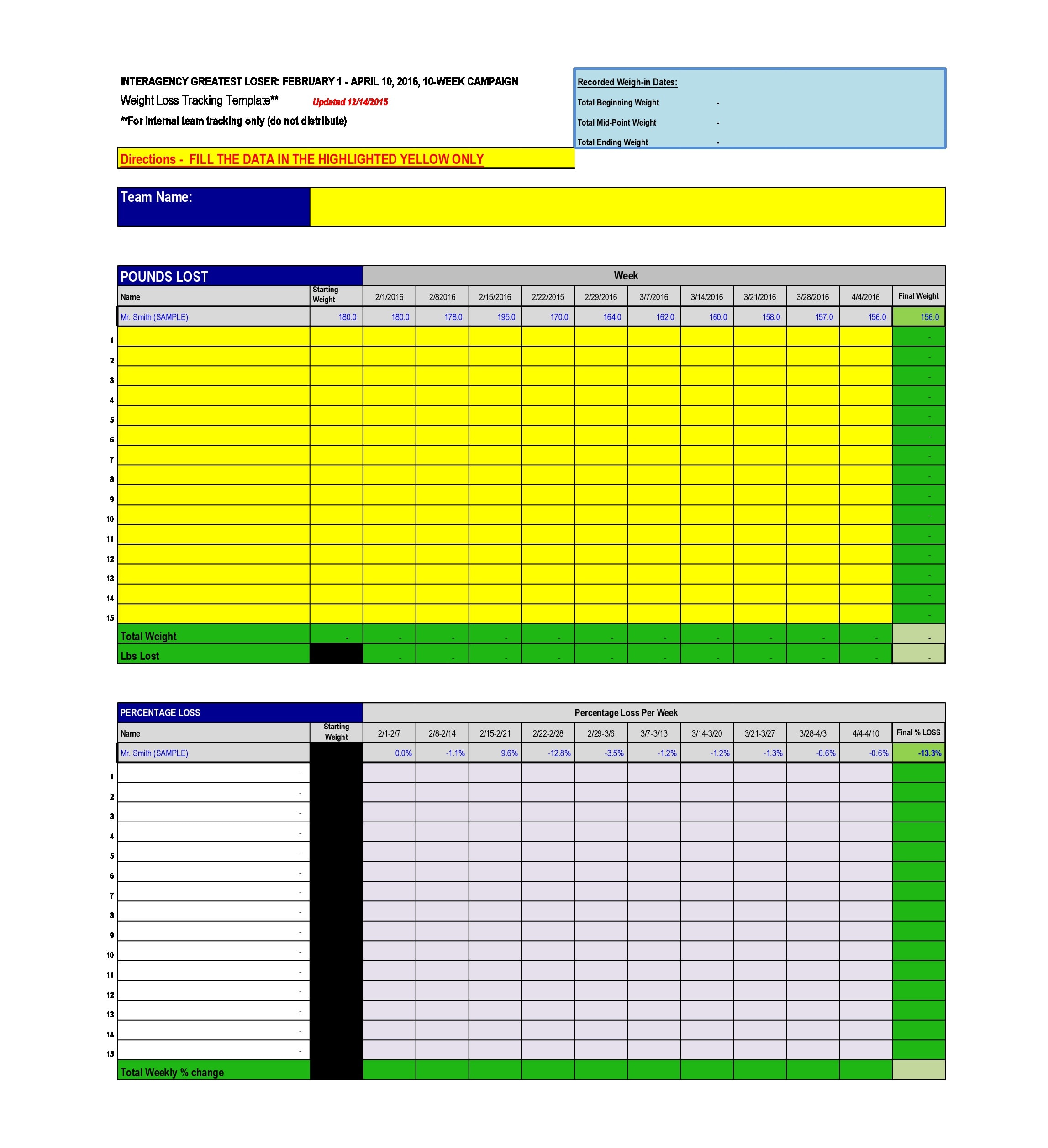 free weight loss tracker excel