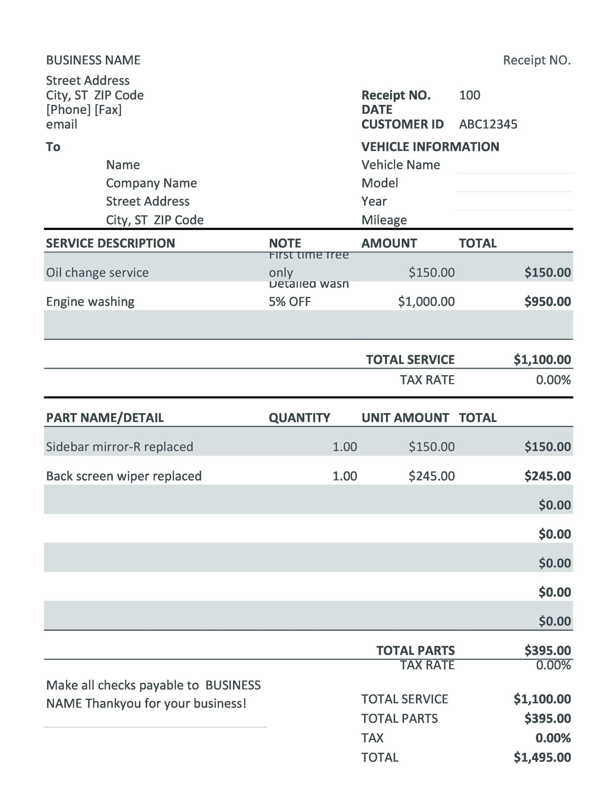 Car Shop Invoice Template