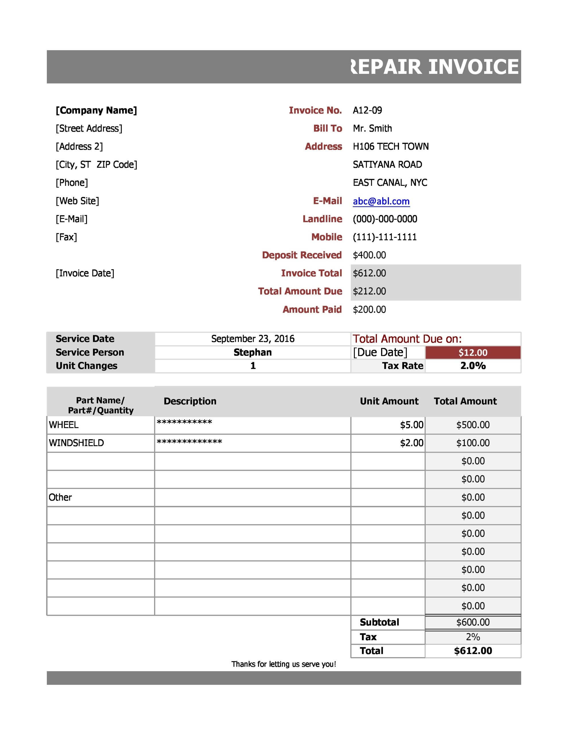 Mechanics Invoice Template