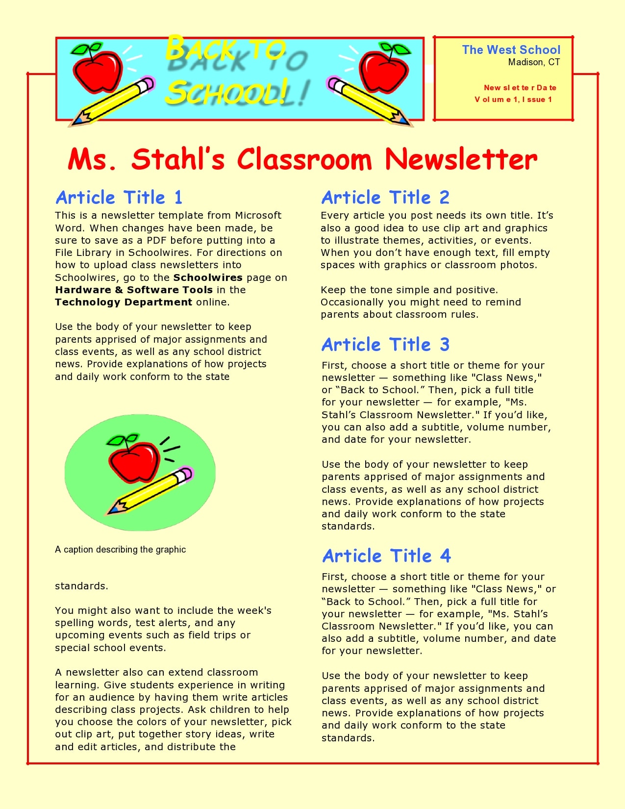 examples of newsletters for schools