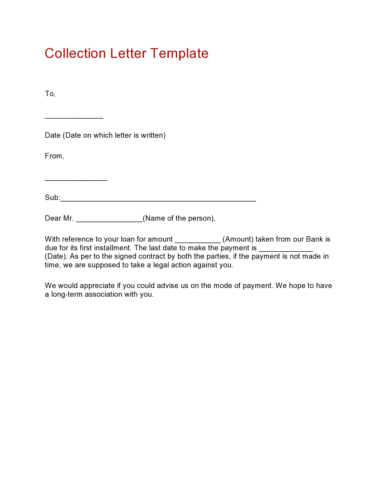 30 Best Debt Collection Letter Templates TemplateArchive