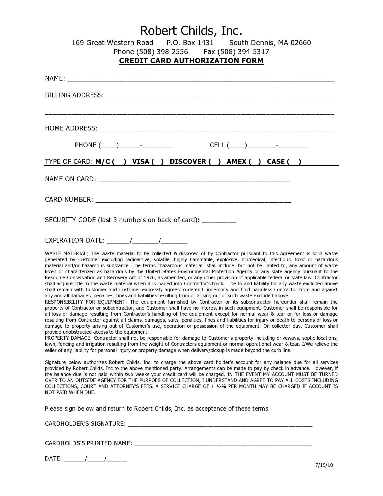 credit card authorization form template 19