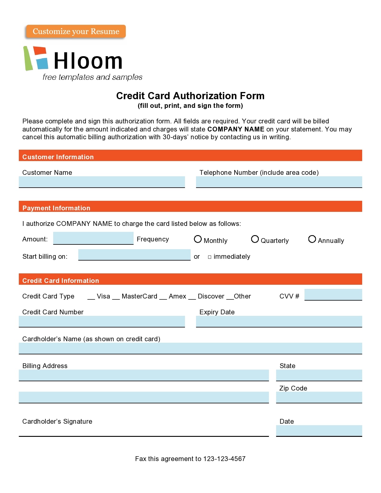 credit card authorization form template 26