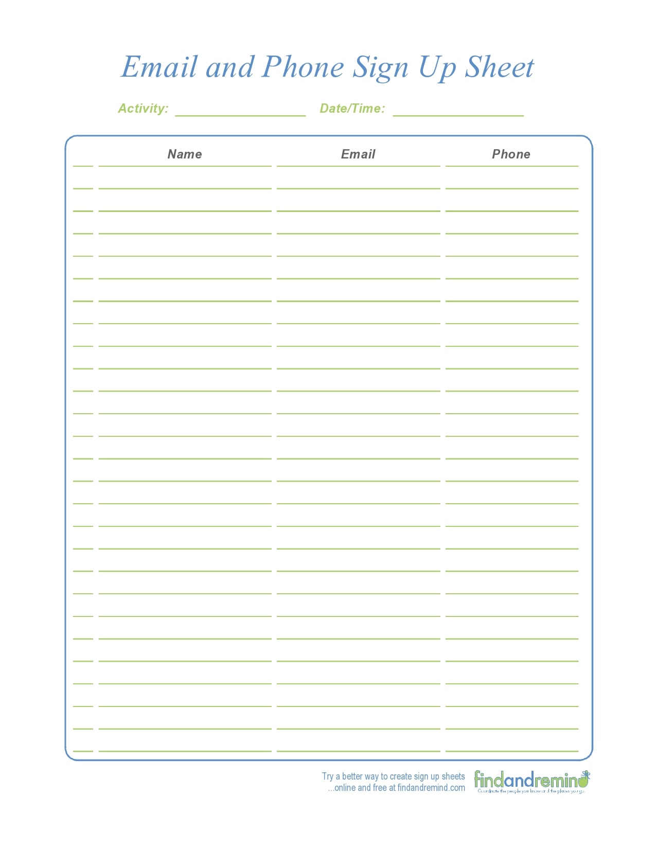 Printable Email Sign Up Sheet Template Printable Templates
