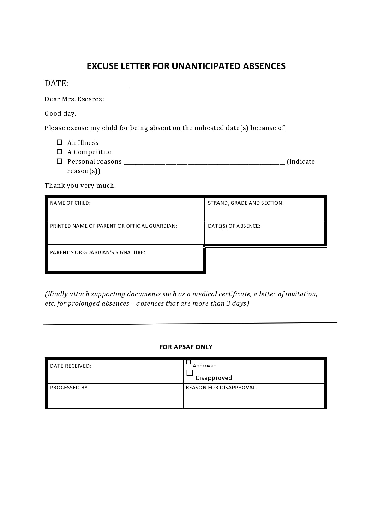 21 Free Excuse Letters (Absent Notes For School) - TemplateArchive Regarding School Absence Note Template Free
