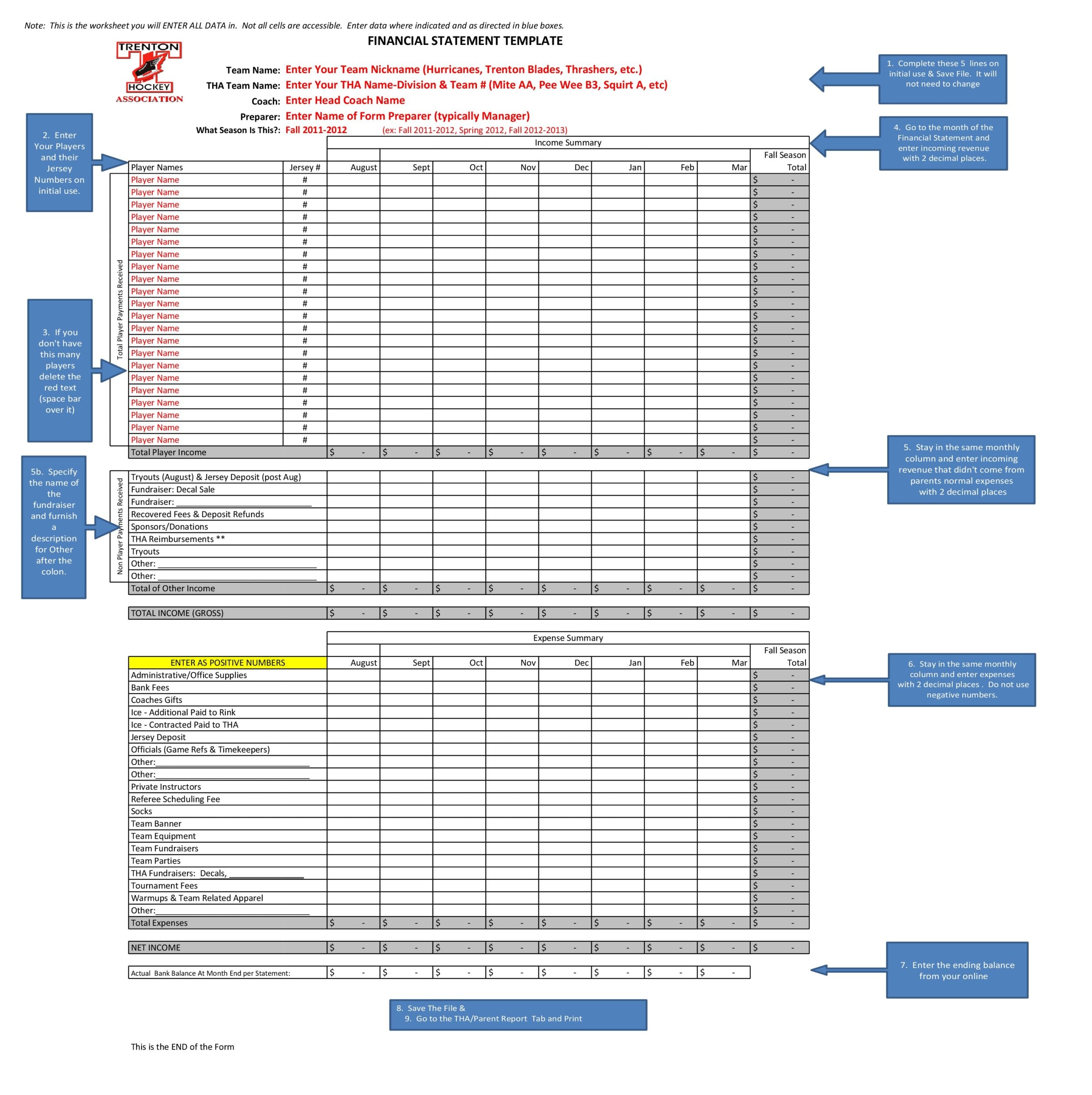 income statement format excel