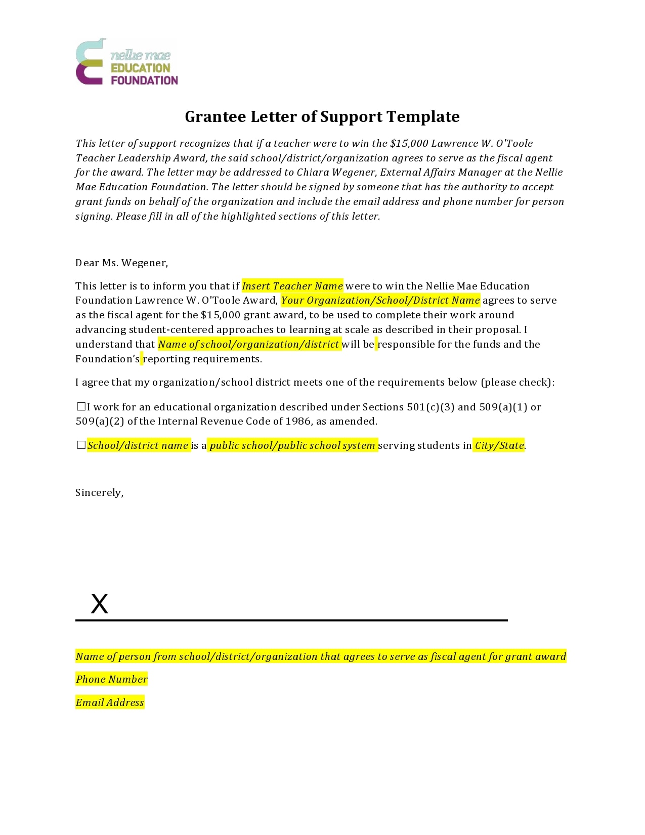Letter Of Support Template Word