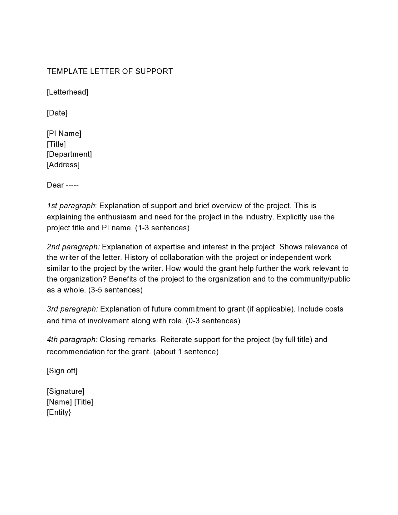 Letter Of Support Sample