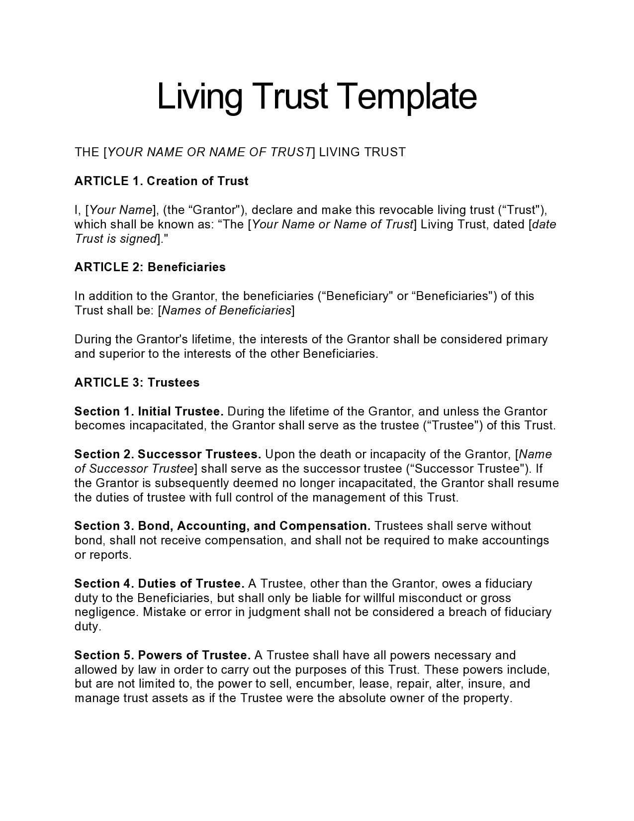 30 Free Living Trust Forms Templates Word TemplateArchive