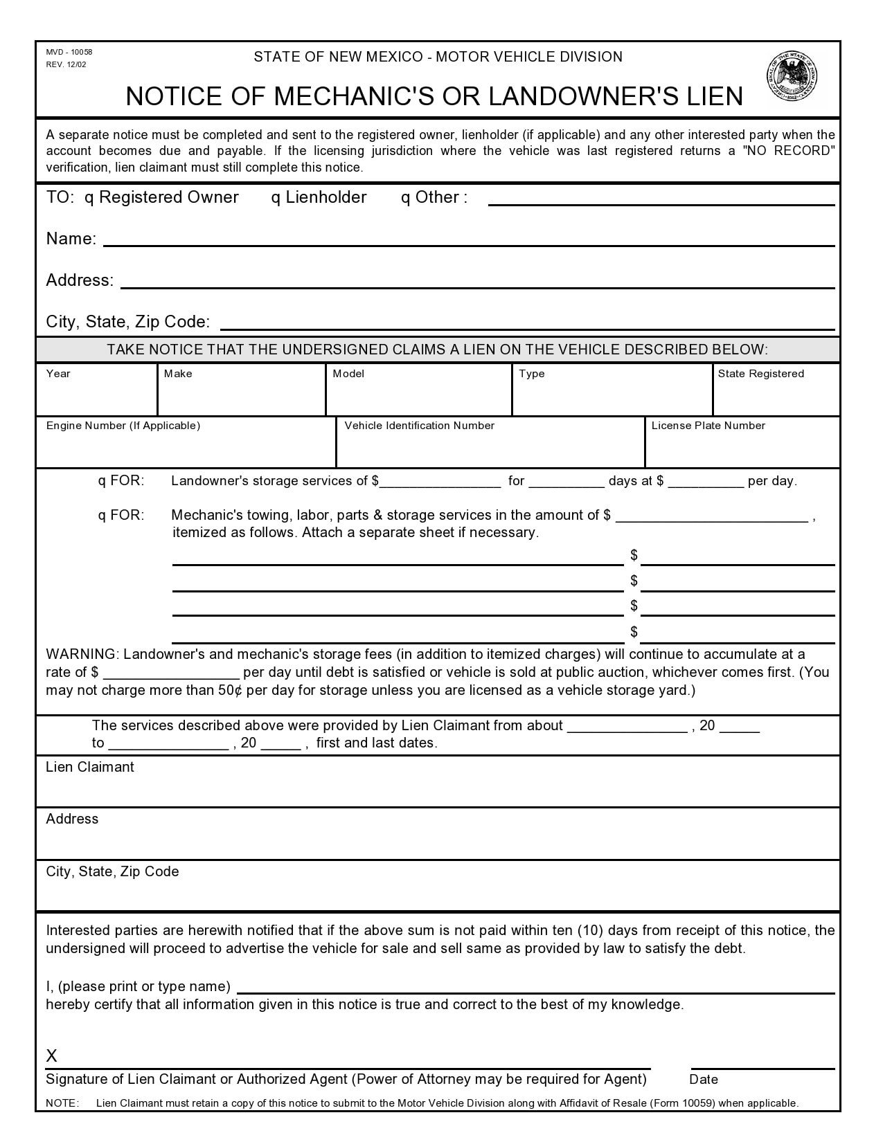 30 Free Mechanics Lien Forms (All States) TemplateArchive