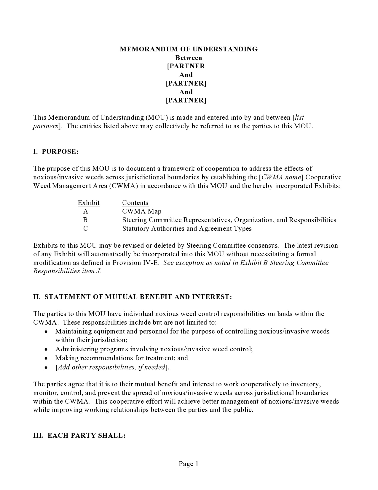 Memorandum of understanding образец