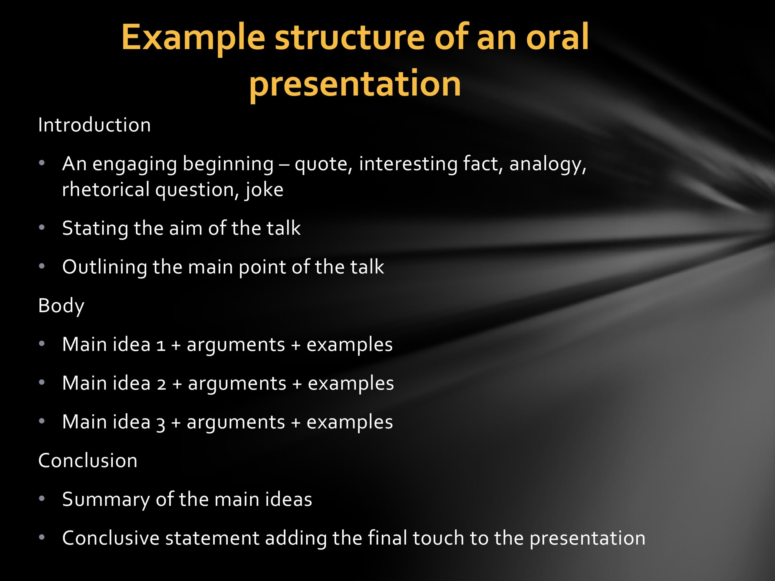 an outline of a presentation