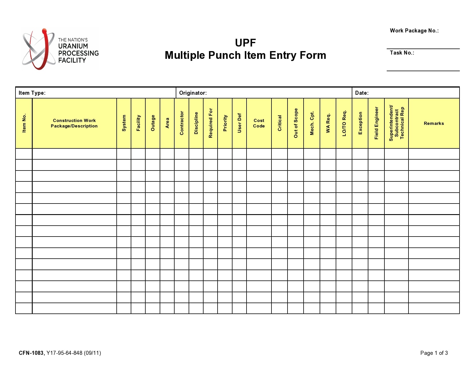 Punch List Template Word