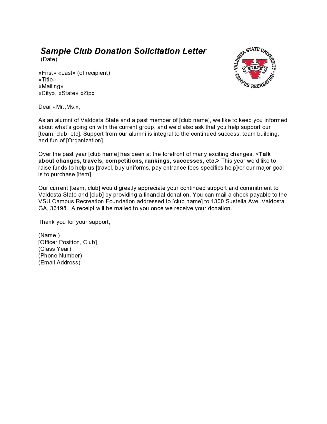 Solicitation Letter Template