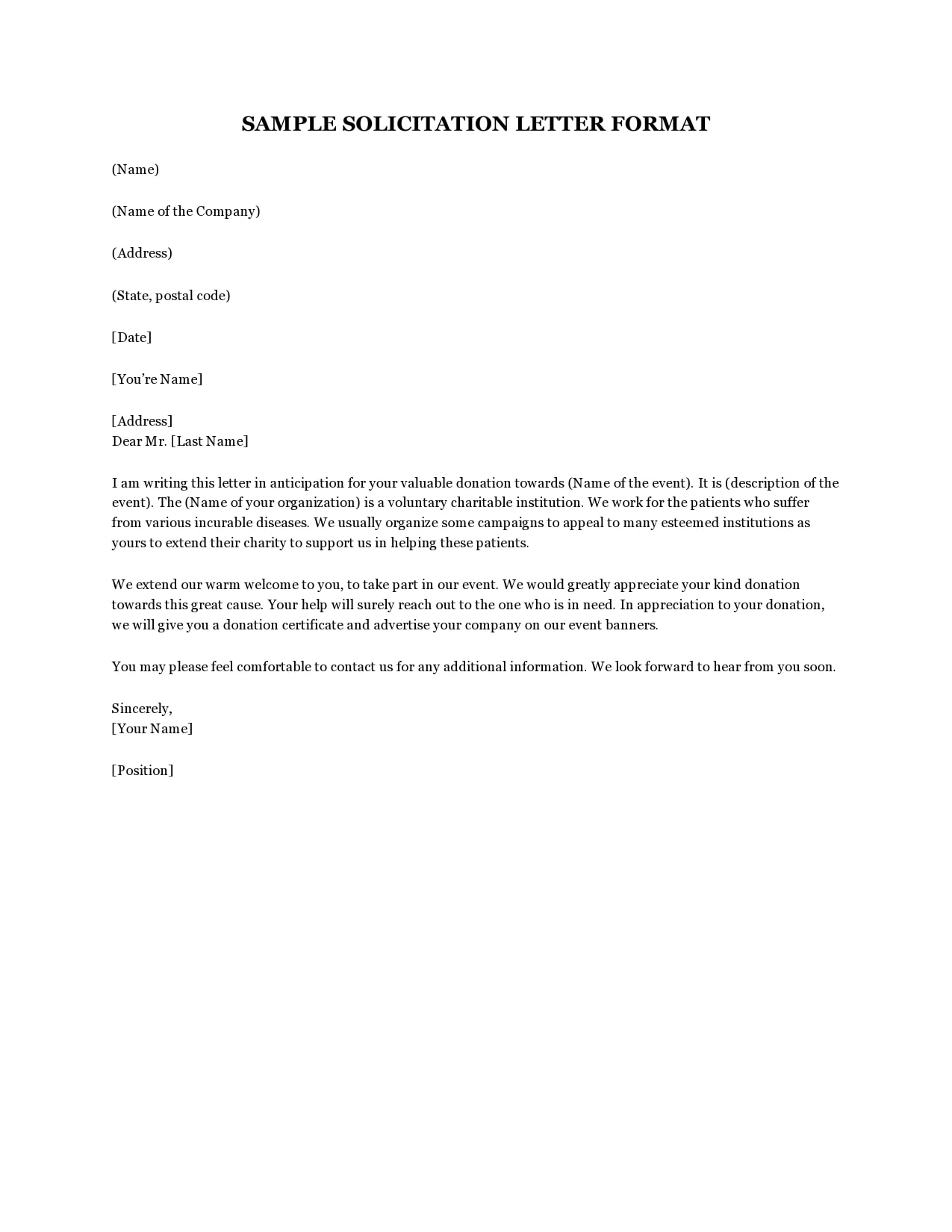 company outing solicitation letter