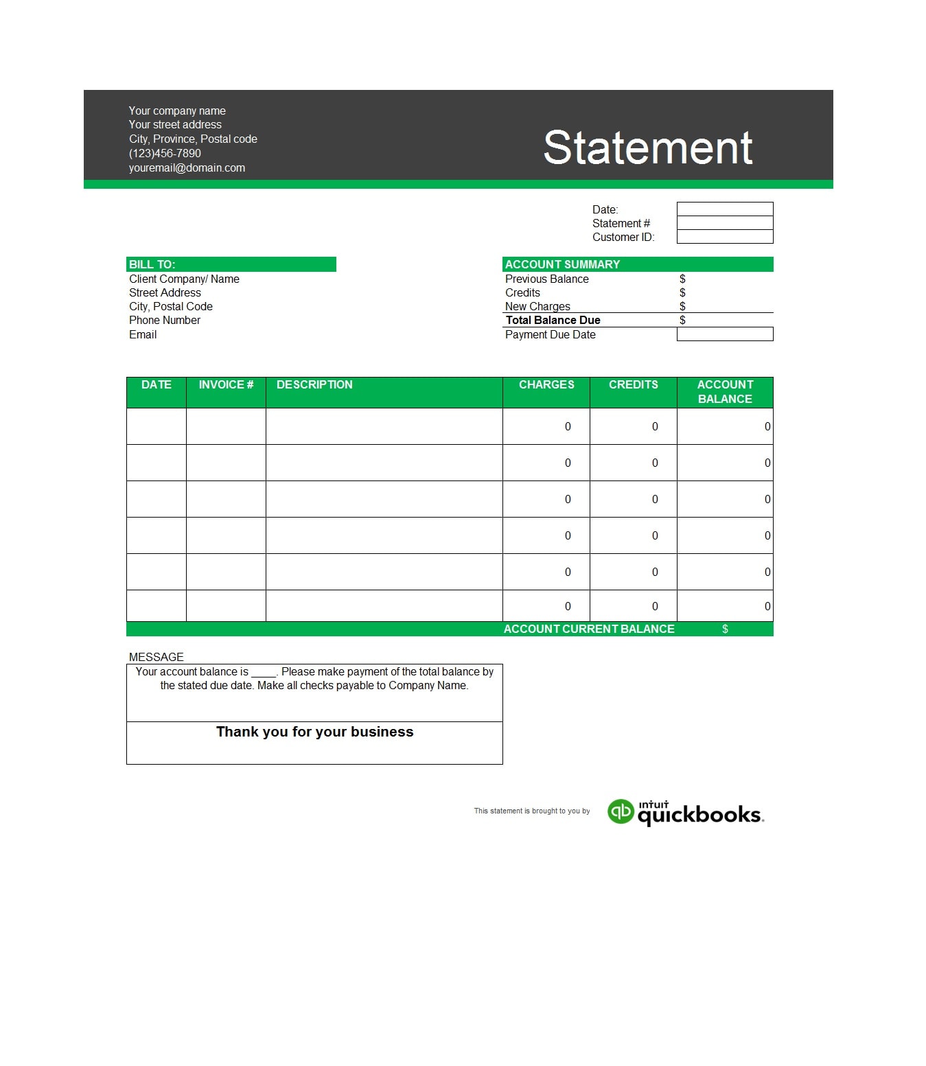 Free Printable Statement Template