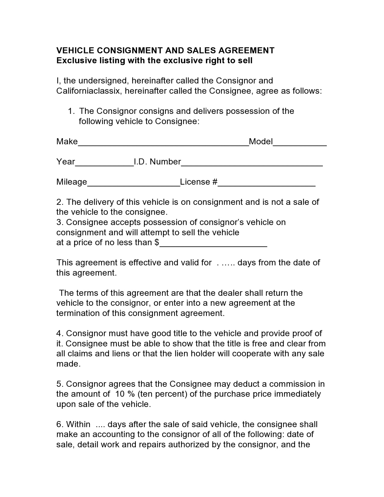 Private Car Sale Agreement Template