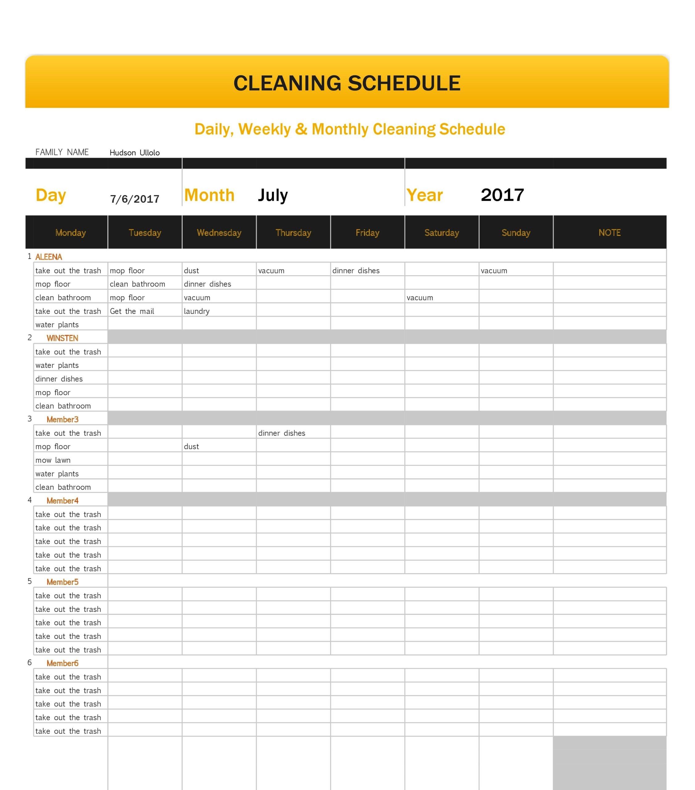 24 Free Cleaning Schedule Templates (Daily / Weekly / Monthly) In Blank Cleaning Schedule Template