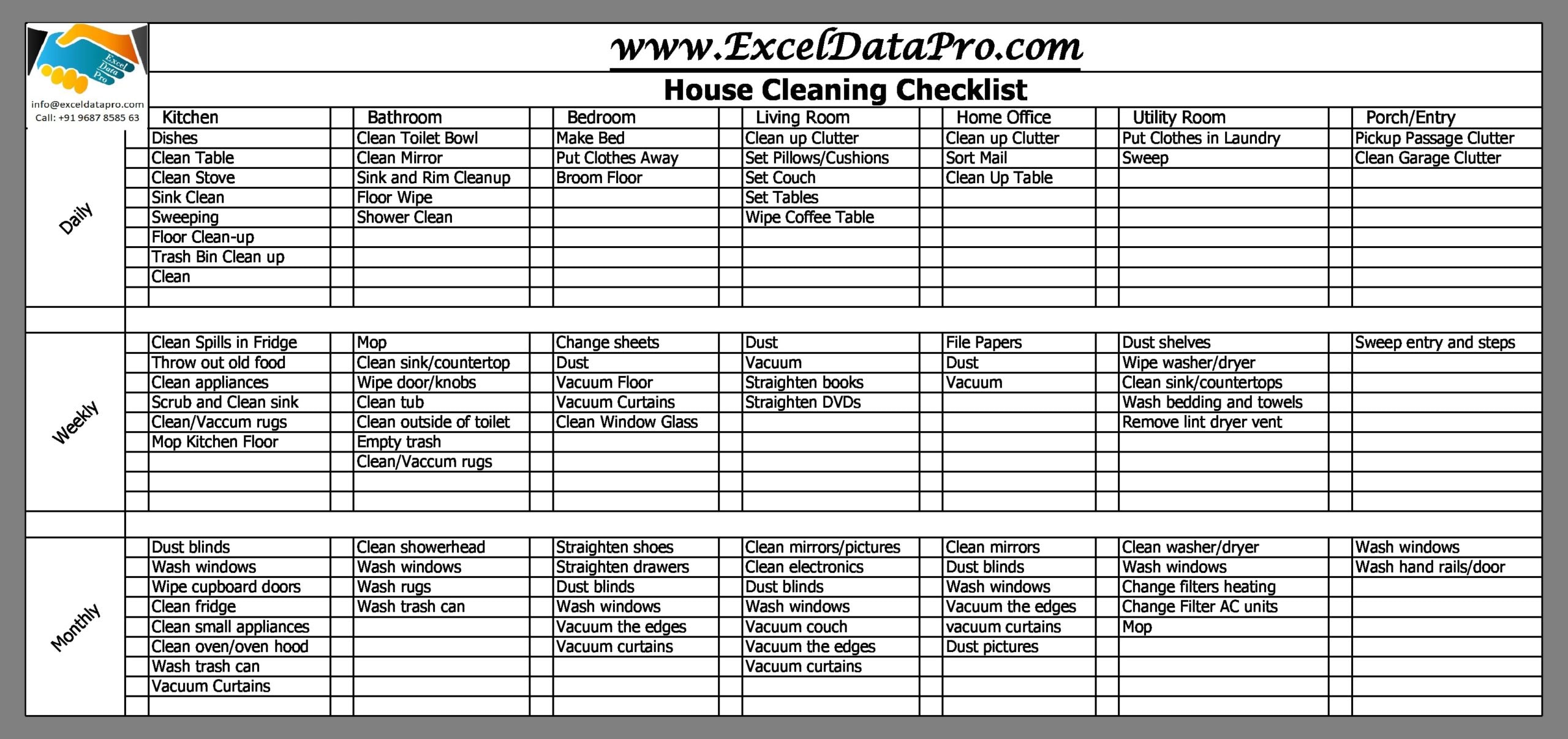 daily weekly monthly cleaning schedule template excel