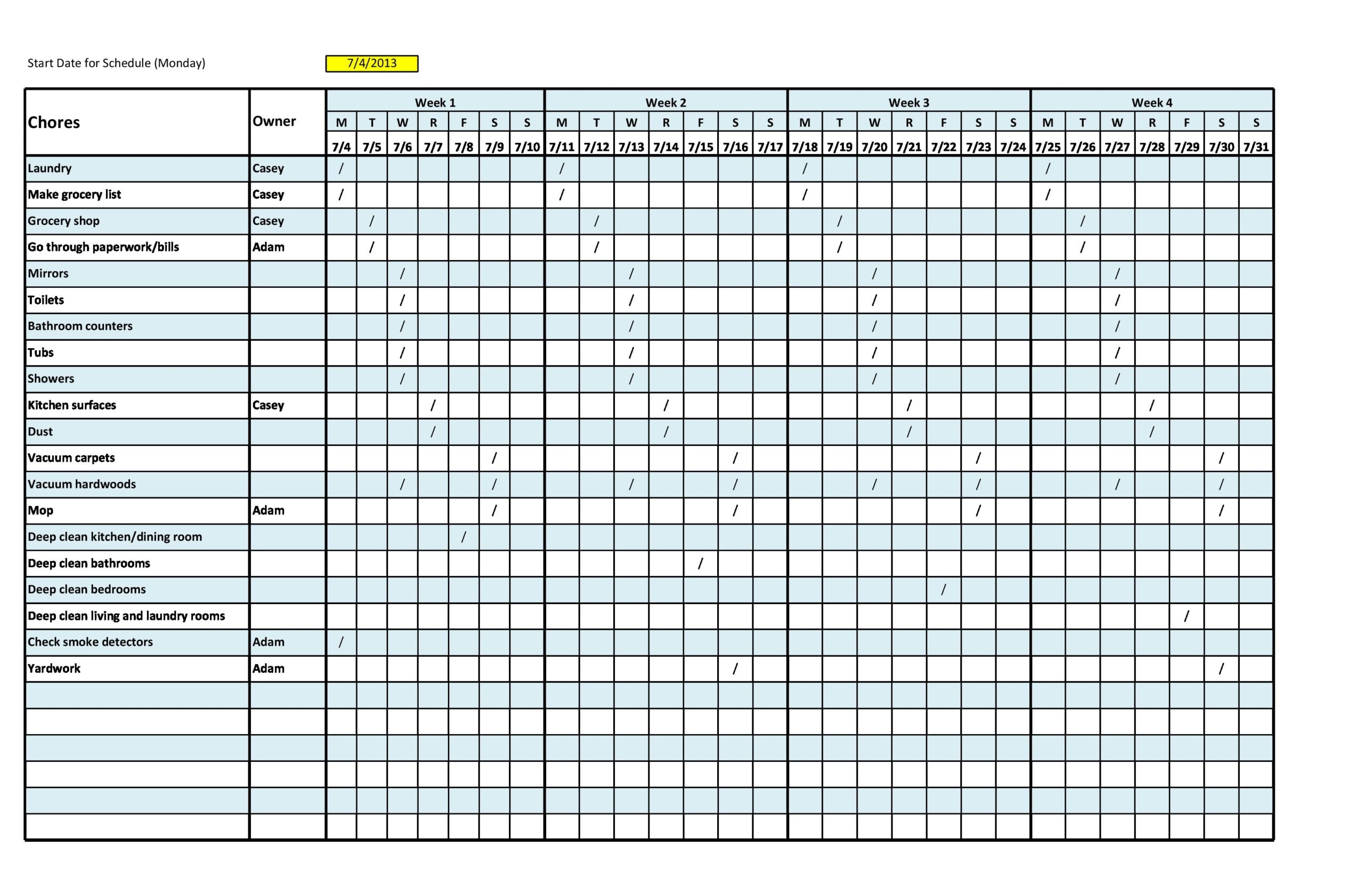 Free Cleaning Schedule Template Excel Printable Templates